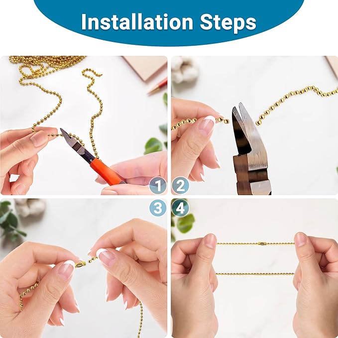 33 Feet Ball Chain Necklace, 2.4mm Ball Bead Chain with 30 Pieces Connectors Clasps,Metal Ball Chain for Dog Tag, Ceiling Fan Pull Chain Extender, Jewelry Making Kit, DIY Crafts (Gold)
