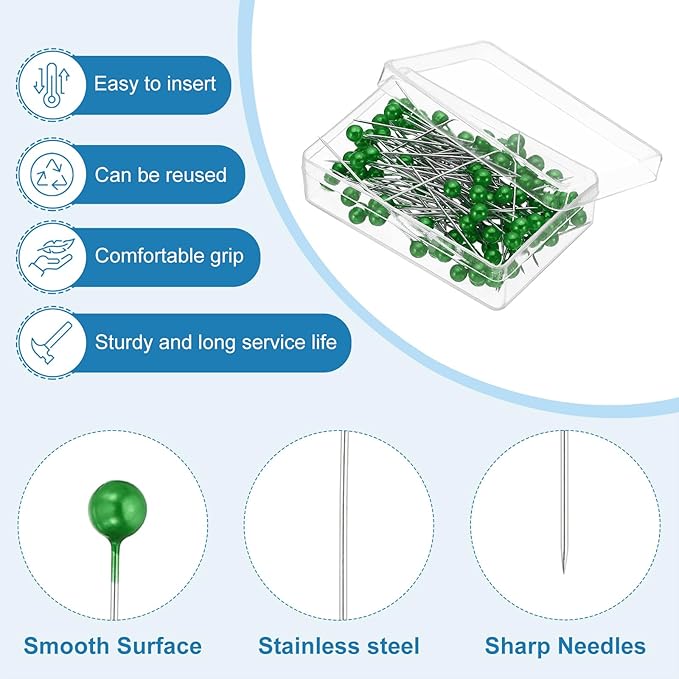 PATIKIL Sewing Pins, 600 Pcs 1.5 Inch Straight Pin with Plastic Pearlized Ball Head for Fabric, Decorative, Jewelry DIY, Craft and Sewing Project, Dark Green