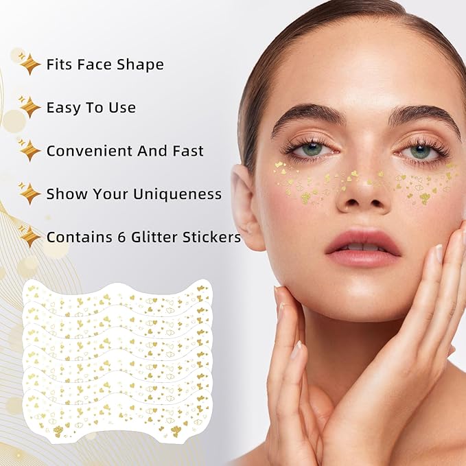 Glitter Freckles - Silver Face Glitter, 6PCS Face Fake Freckles, Sweatproof Glitter Freckles Face Tattoo, Faux Face Jewels for Women, Party Makeup Accessory Face Glitter for Kids, Cute Face Glitter
