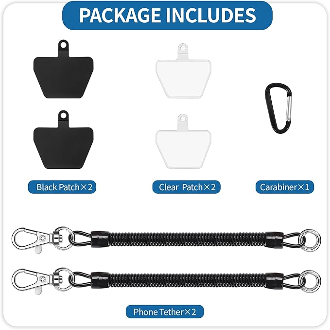 Doormoon Phone Lanyard Tether with 4 TPU Patch, Cell Phone Lanyard with 2 Phone Tether, 4 TPU Patch for Outdoor Hiking Climbing