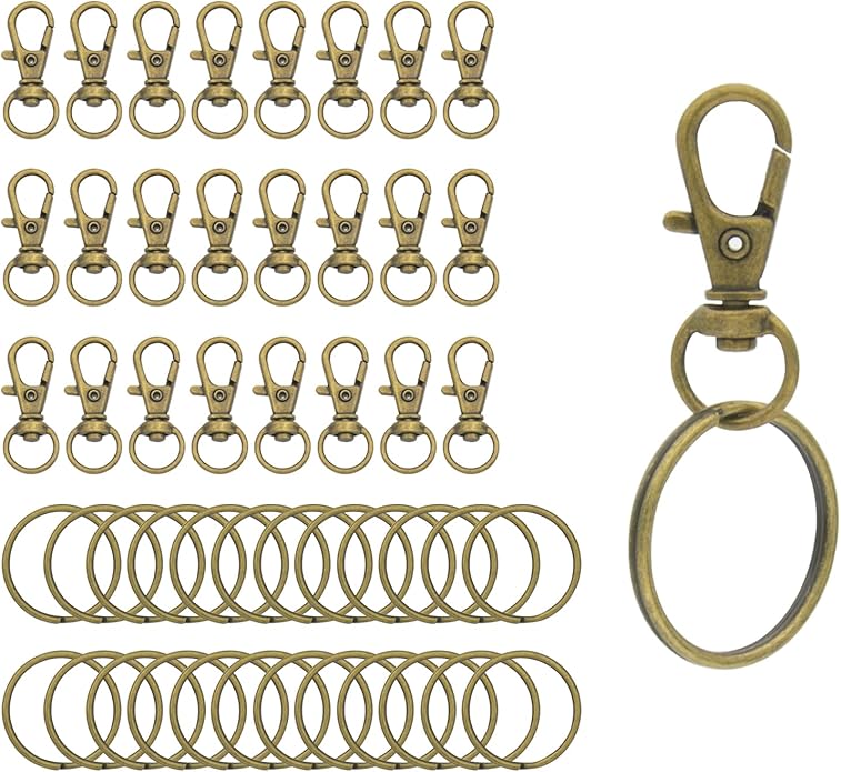 Swivel Snap Hooks with Split Key Rings Premium Metal Silver Lobster Claw Trigger Clasps for Keychain Clip Lanyard Bag Purse Tag Jewelry Making Crafts