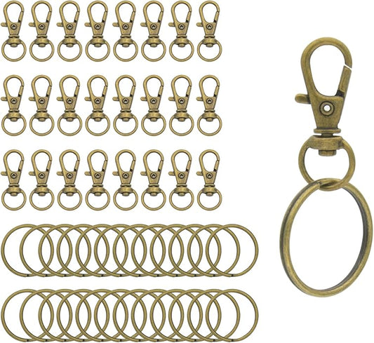 Swivel Snap Hooks with Split Key Rings Premium Metal Silver Lobster Claw Trigger Clasps for Keychain Clip Lanyard Bag Purse Tag Jewelry Making Crafts