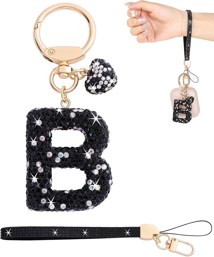 Initial Keychain for Women Girls,Bling Letter Key chain Initial with Heart,Pink Keychain Charms for Backpack Handbag