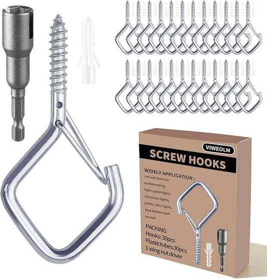 30 Pcs Silver Eye Hooks Screw Heavy Duty,Ceiling Hooks for Hanging Plants,String Lights,Cup,Wind Chime,Bird Feeders. Plant Hanger Indoor&Outdoor