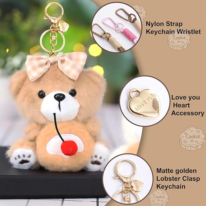 Cute Key Chain Plush Bear Bag Charm Teddy Bear Keychain Gift For Handbag,Purse, Backpack, Car Keys