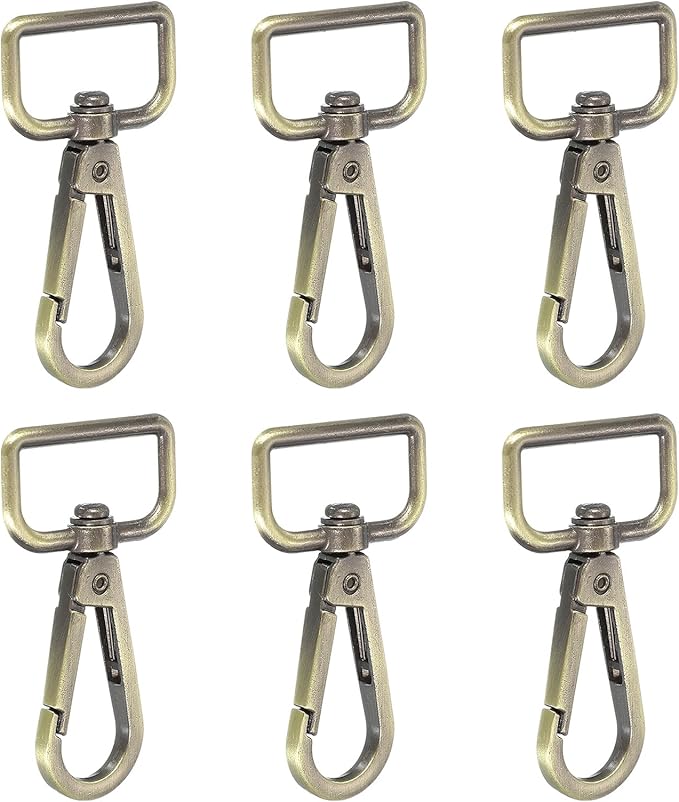 Swivel Snap Hooks, Metal D Ring Keychain Lanyard Clip Hook Lobster Clasp Claw Push Gate Clip - Fitting for(Purse Making - Sewing - DIY Crafts) 6 Pcs & 1" & Bronze Patina