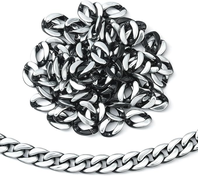 LiQunSweet 100 Pcs Black White Acrylic Plastic Oval Linking Chain Rings with Zebra Pattern Quick Link Connectors for Jewelry Making - 17x23mm
