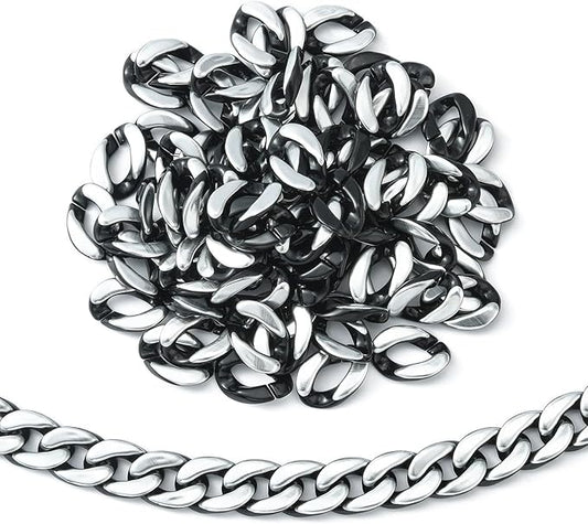 LiQunSweet 100 Pcs Black White Acrylic Plastic Oval Linking Chain Rings with Zebra Pattern Quick Link Connectors for Jewelry Making - 17x23mm