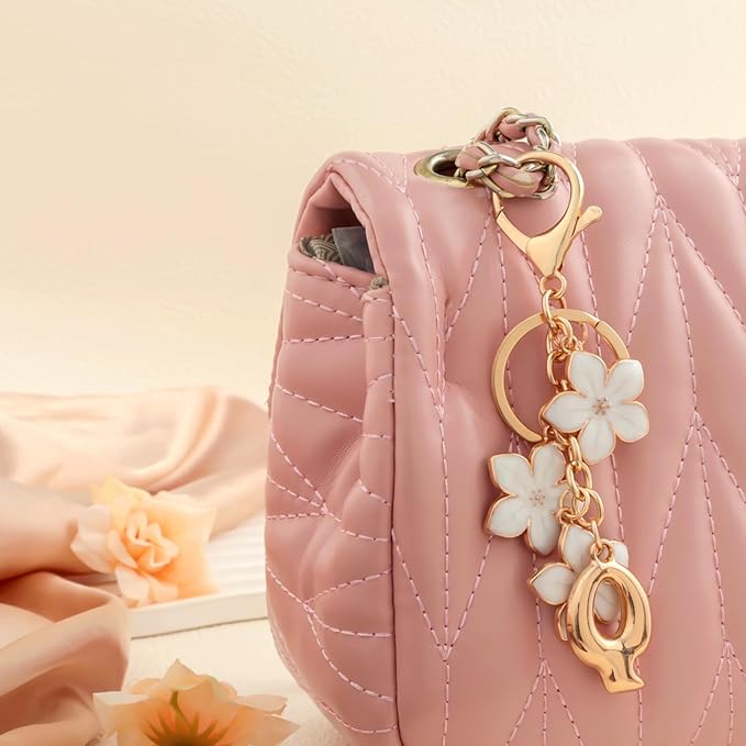 Snycler Bubble Initial Keychain Graceful Flower for bags car remote–A-Z Letter Charms for Women