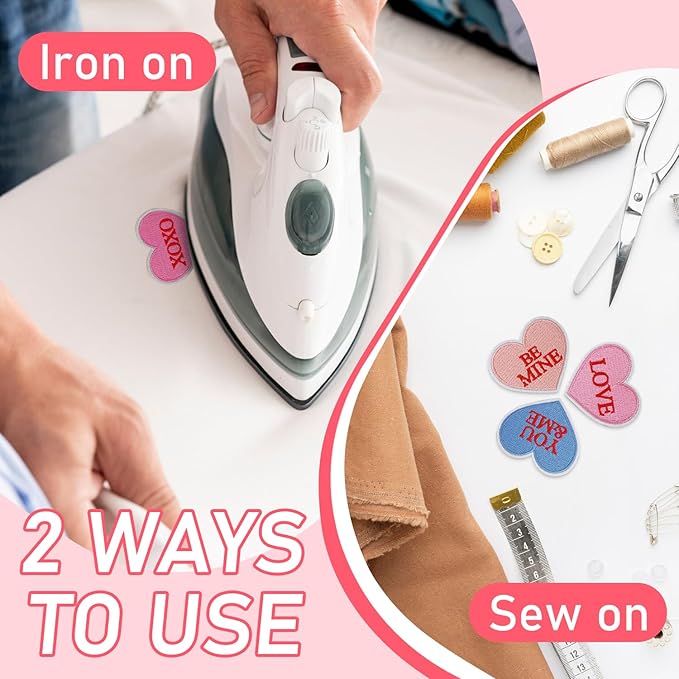 WILDREEDS 16 Pieces Valentine's Day Iron on Patches, Conversation Hearts Embroidered Patch for Clothing, T-Shirt, Backpacks, Hats, Jeans, Jackets