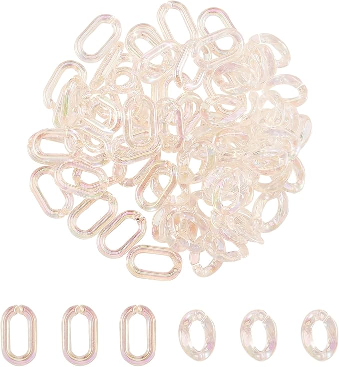 LiQunSweet 100Pcs 2 Styles Acrylic AB Color Plated Twist Chain Linking Rings Quick Link Connectors for Chains Making Jewelry DIY Bag Strap