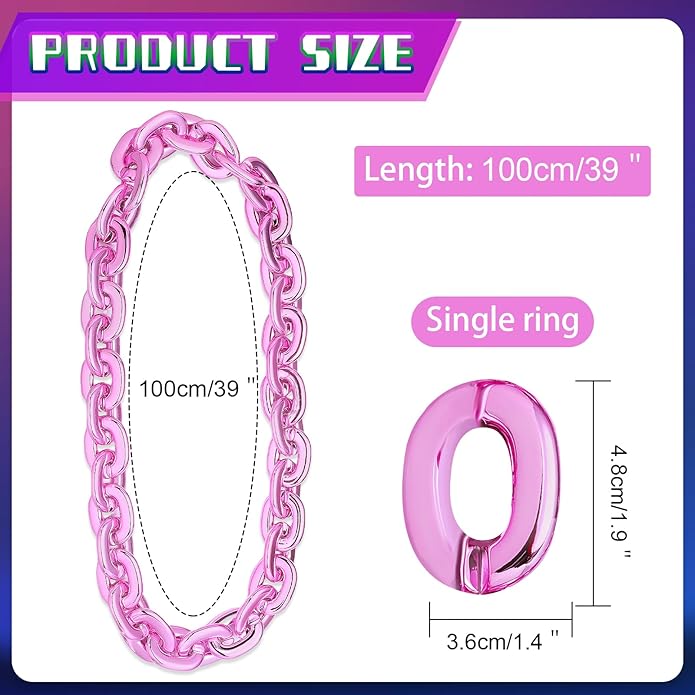 Remuuly Plastic Chain Necklace Chunky Big Fake Necklace Hip Hop Rapper Giant Turnover Chain Costume for Halloween