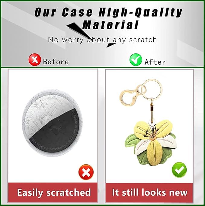 Leather Keychain Holder Case Compatible with AirTag,Cute Protective Cover with Keyring,Anti-Scratch Finder GPS Tracker Case for Wallet Keys,Bag,Pets(Flower B)