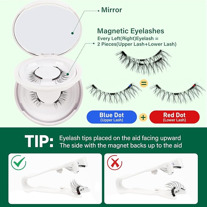 KEYYOU Reusable Magnetic Eyelashes 2 Pair with Applicator No Glue Needed 3D Natural Magnetic Lashes, Easy to Apply & Long Lasting for Daily Use & Events(A08+A08)