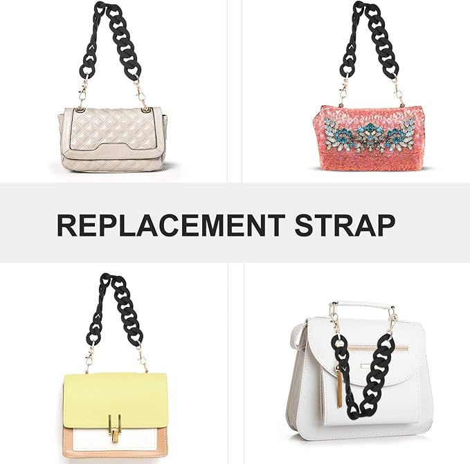 Black Purse Chain Replacement Strap for Handbags - 15 Inch Detachable DIY Accessory with Alloy Hooks for Purses and Messenger Bags