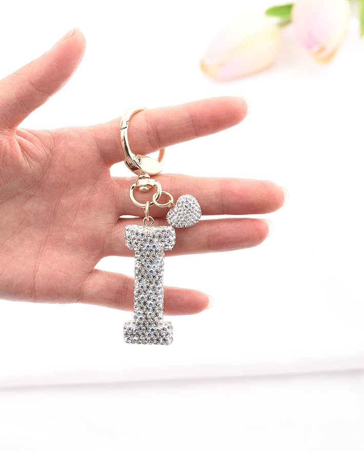 Initial Keychain for Women Girls,Bling Letter Key chain Initial with Heart,Pink Keychain Charms for Backpack Handbag