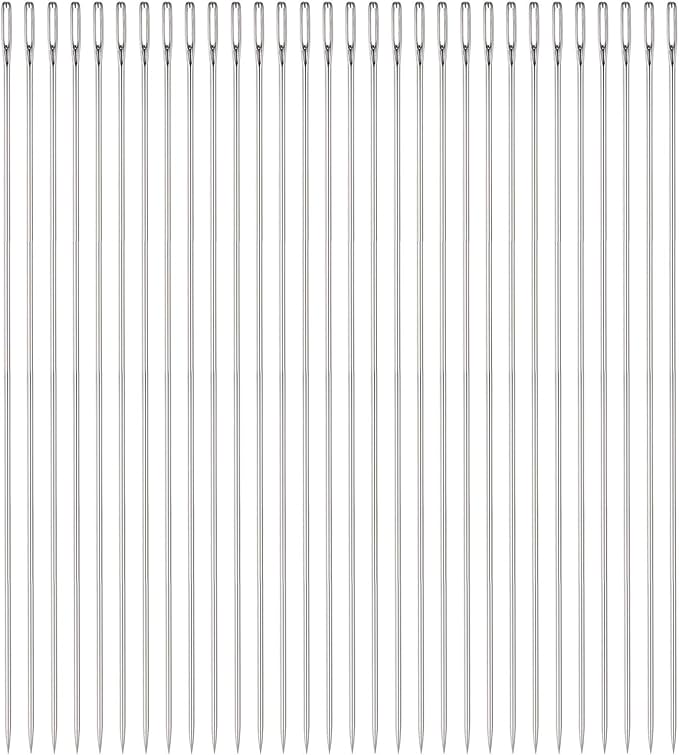 HARFINGTON 30pcs Beading Needles 1.6mm Dia Long Straight Sewing Needles Stainless Steel Embroidery Sewing Needles 7Inch