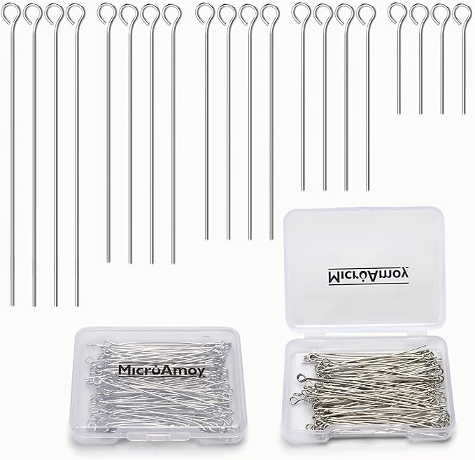 100pcs Silver Filled Eye Pins Non Tarnish Craft Earring Bracelet Jewelry Making Accessories Supplies (50mm (1.96in), Silver-Eye Pin)