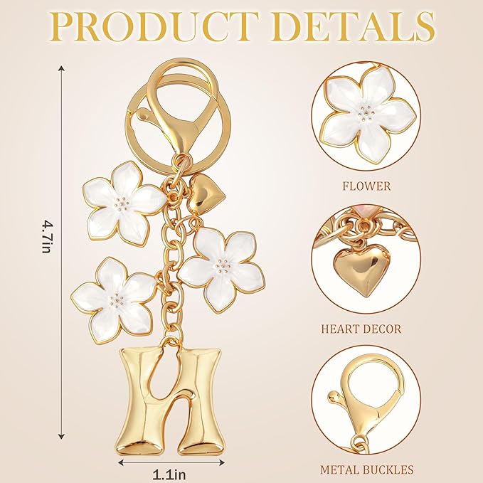 Snycler Bubble Initial Keychain Graceful Flower for bags car remote–A-Z Letter Charms for Women