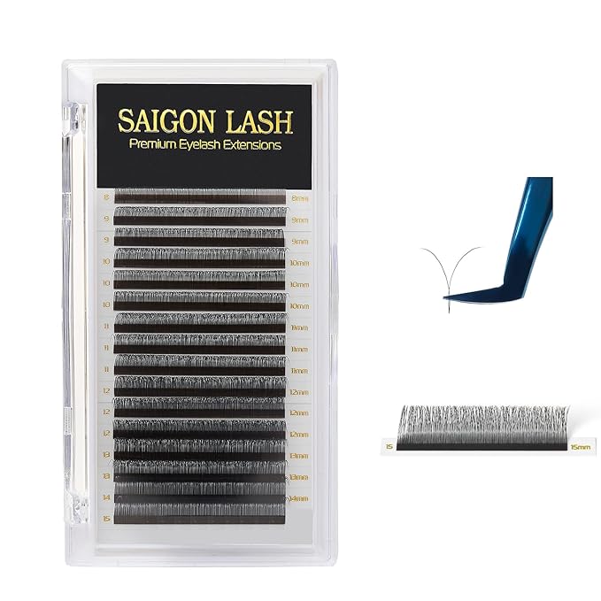 SAIGON LASH Y Eyelash Extensions, Split Tip Volume Lashes for Professionals, B/C/CC/D/DD Curl, 8-15mm Mixed Length, 0.07 Thickness, Soft Korean PBT Fiber, 16 Rows Tray (Y Lash DD-0.07)