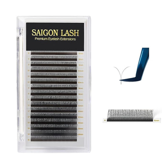 SAIGON LASH Y Eyelash Extensions, Split Tip Volume Lashes for Professionals, B/C/CC/D/DD Curl, 8-15mm Mixed Length, 0.07 Thickness, Soft Korean PBT Fiber, 16 Rows Tray (Y Lash B-0.07)