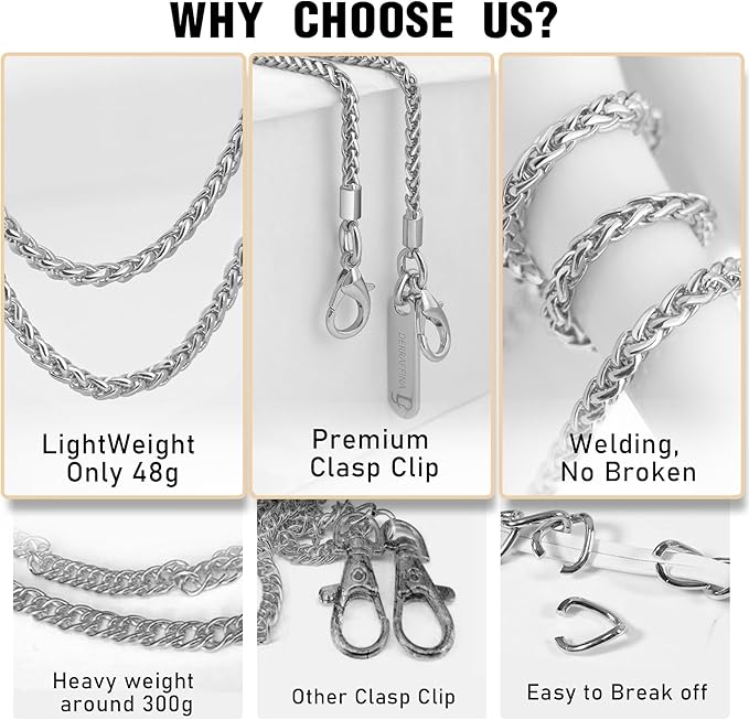 Metal Phone Chain, Crossbody Detachable Phone Lanyard with 1*Wrist Strap & 2* Tether Tabs for iPhone and Smartphones (Silver,Long)