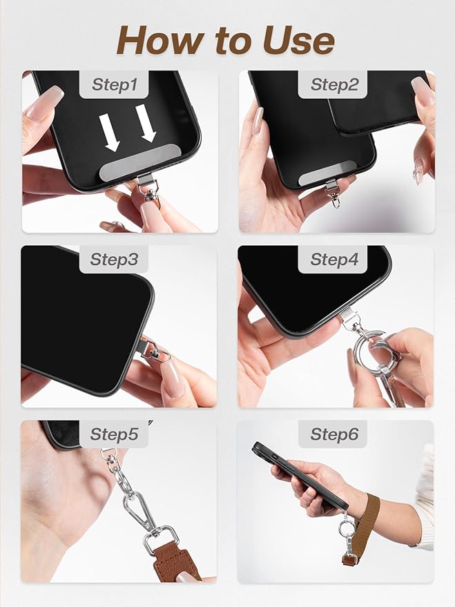 Clip and Go Strap for Phone with Wallet Crossbody Phone Lanyard Adjustable and Detachable RFID Wristlet Wallet with ID Window and Zipper, Brown
