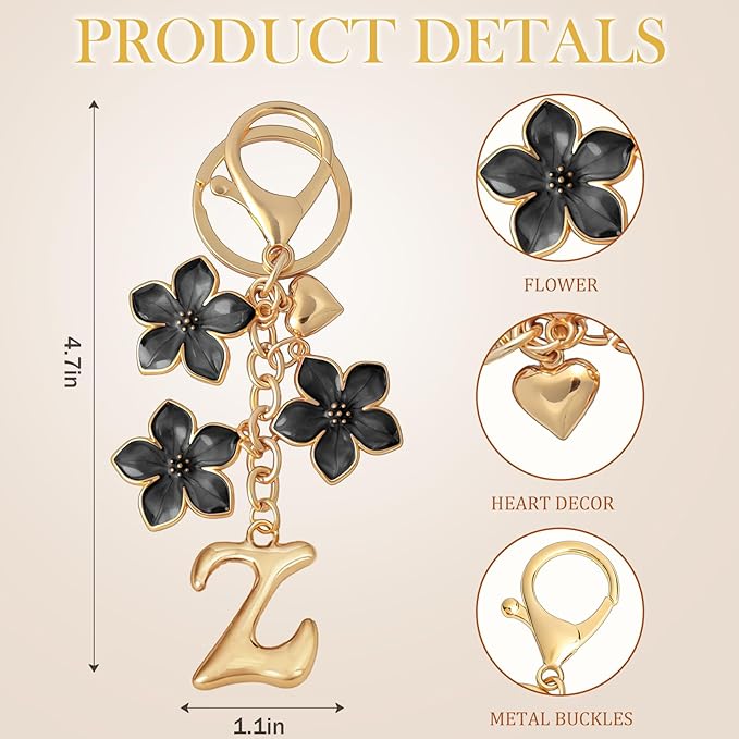 Snycler Bubble Initial Keychain Graceful Flower for bags car remote–A-Z Letter Charms for Women