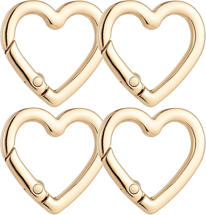 4 Pcs Heart Shaped Keychain Clip, Zinc Alloy Cute Heart Carabiner, Small Craft KeyringSpring Snap Clasp Hook for Camping Hiking Fishing Traveling