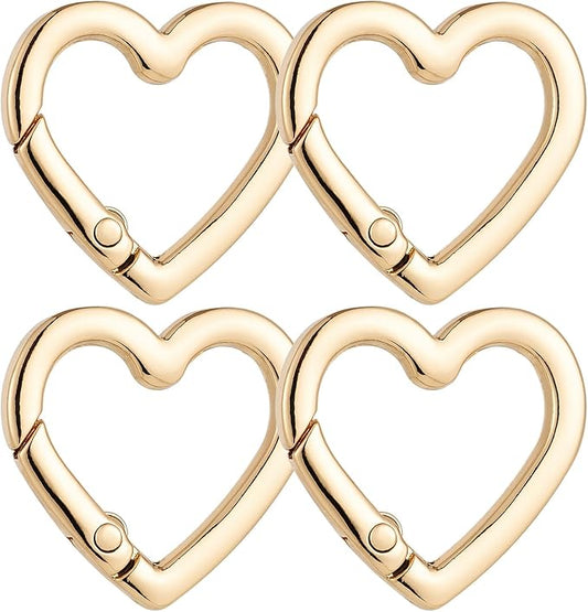 4 Pcs Heart Shaped Keychain Clip, Zinc Alloy Cute Heart Carabiner, Small Craft KeyringSpring Snap Clasp Hook for Camping Hiking Fishing Traveling