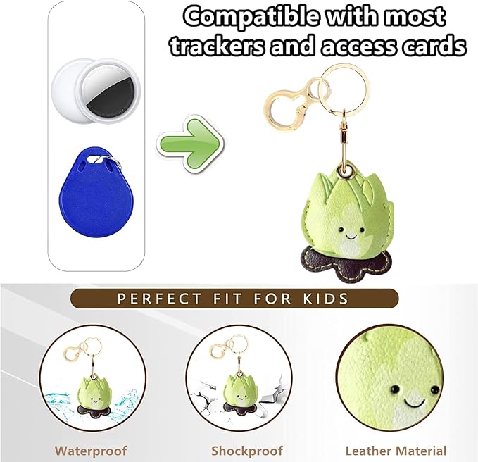 Leather Keychain Holder Case Compatible with AirTag,Cute Protective Cover with Keyring,Anti-Scratch Finder GPS Tracker Case for Wallet Keys,Bag,Pets(Bonfire Green)