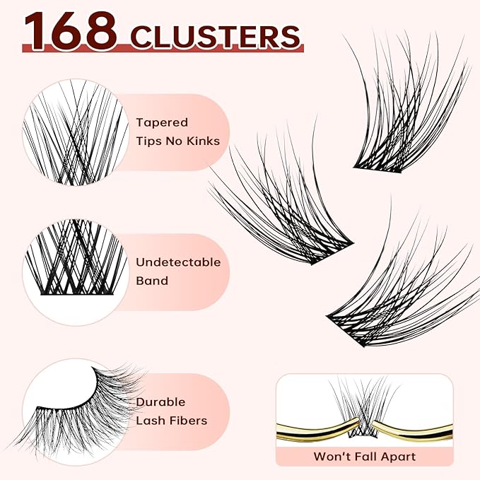JOLIETIFY Lash Extension Kit, Natural Look, Wispy Faux Mink 8-16mm DIY Cluster Lashes, Soft & Fluffy, Reusable Individual Lashes with Waterproof Bond & Seal, Tweezers & Remover, Easy to Apply