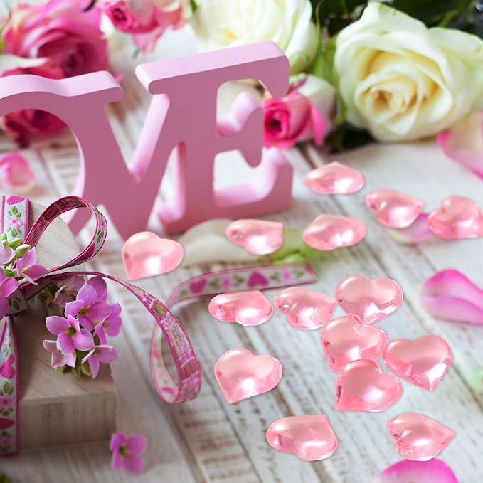 Tatuo 160 Pieces Acrylic Heart Decoration Valentine Gifts Heart Ornaments for Vase Fillers and Table Scatter, 0. 9 Inch(Pink)