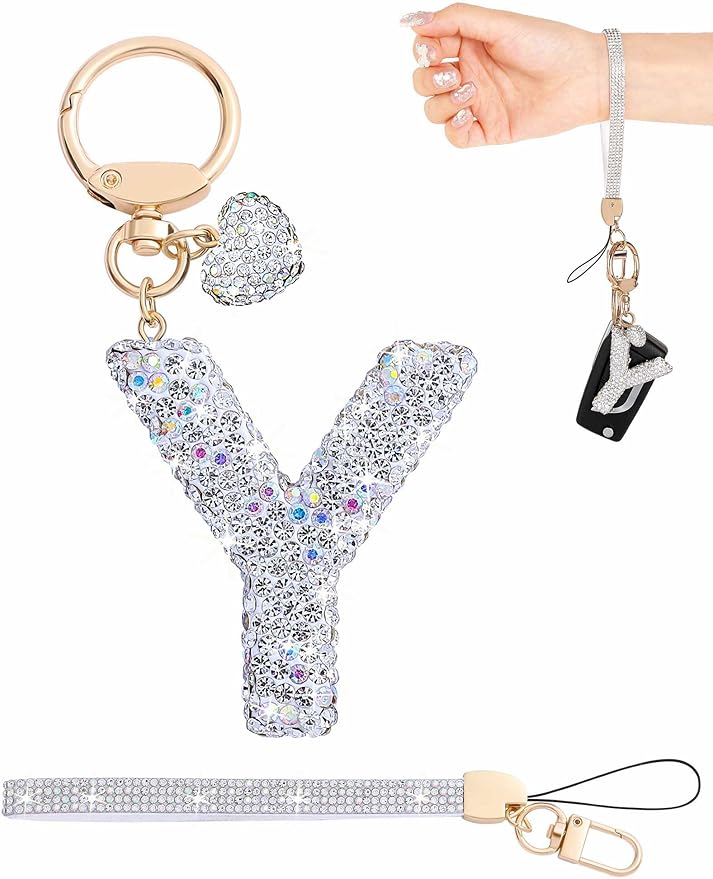Initial Keychain for Women Girls,Bling Letter Key chain Initial with Heart,Pink Keychain Charms for Backpack Handbag
