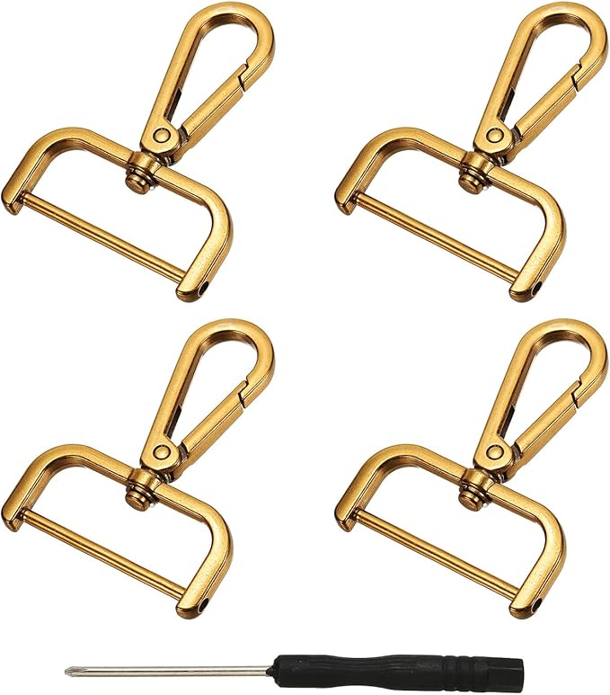 YELARXI Swivel Clasps Hook, 1-1/2 Inch ID Detachable Snap Hook W/Screw Bar D Ring Claw Clasp with Screwdriver Fit for Lanyard Bag Leather Craft Purse Hardware DIY Bag (4 Pack, Dark Gold)
