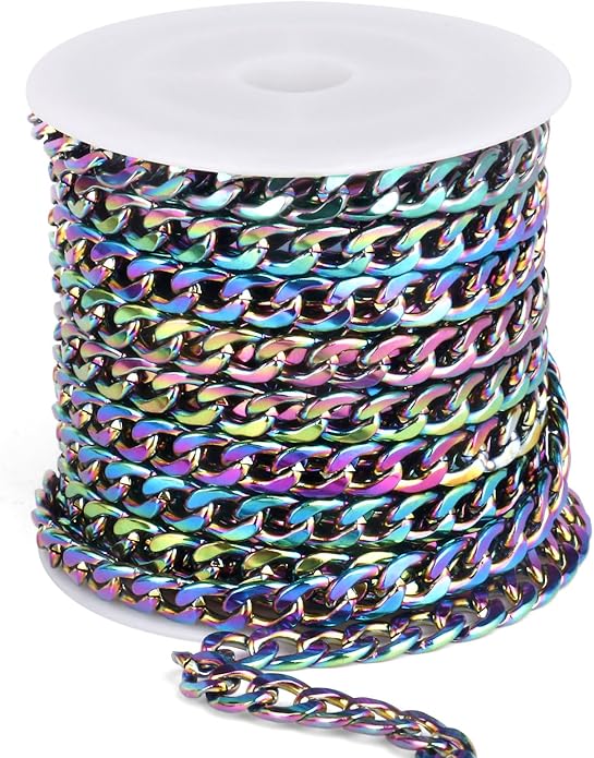 16.5 Ft Stainless Steel Curb Chains, 5mm 6mm 7mm 9mm Cuban Chain Roll Bulk for Jewelry Making