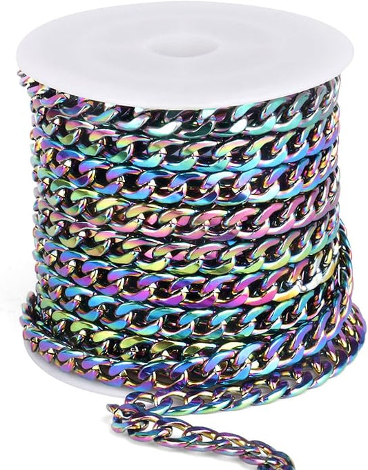16.5 Ft Stainless Steel Curb Chains, 5mm 6mm 7mm 9mm Cuban Chain Roll Bulk for Jewelry Making