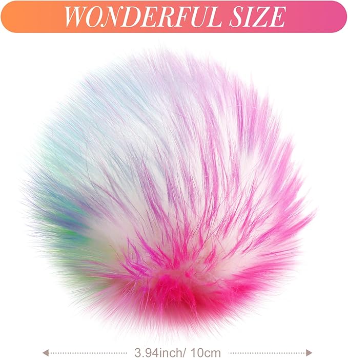 Tatuo 16 Pcs Faux Fur Pom Poms for Hat 4 Inches Large Fluffy Pom Balls for Crafts Knitting Beanies Shoes Scarves Bag Pompoms Keychain Charms Winter DIY Accessories (Rainbow Color)
