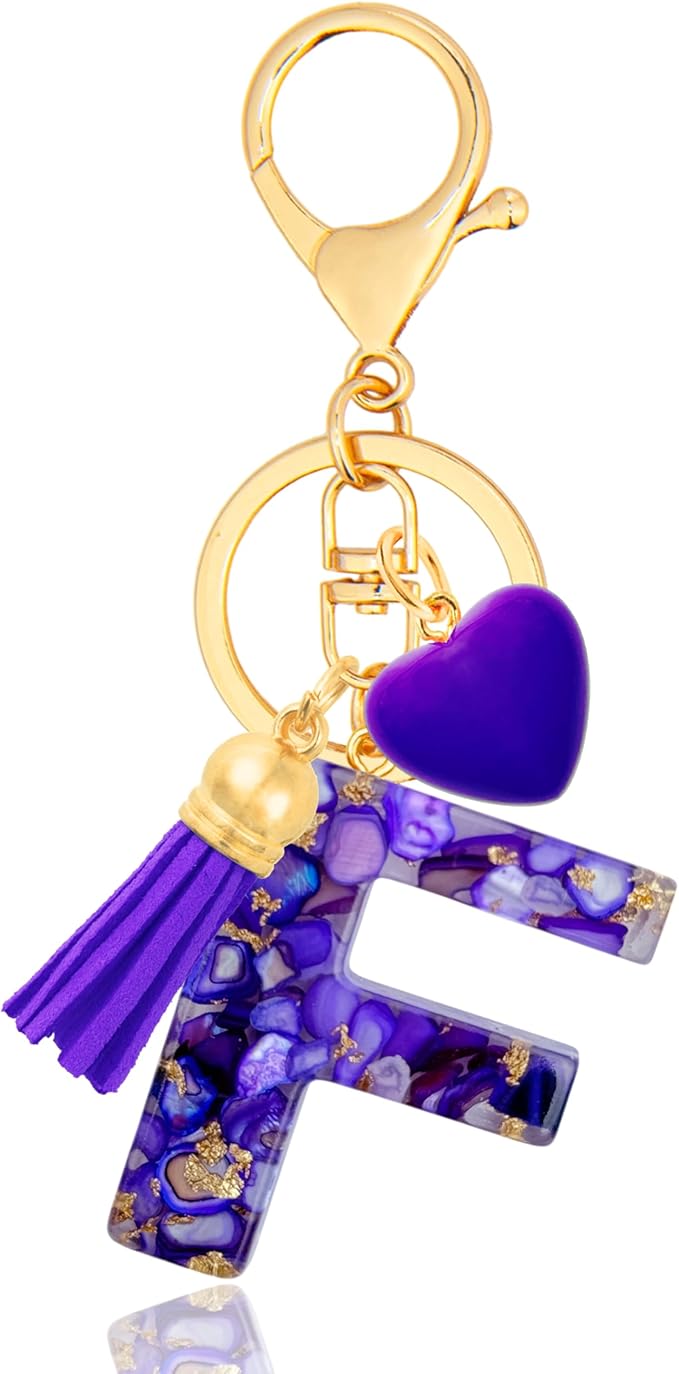 Initial Keychains for Women with Cute Heart Resin - Alphabet Letter Keychain for Bag, Backpacks, Purse or Car key