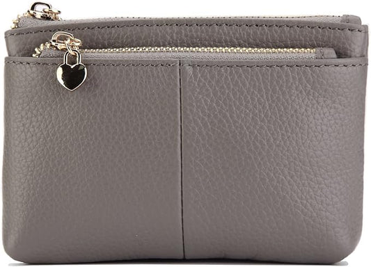 ZOOEASS Women Genuine Leather Zip Mini Coin Purse With Key Ring Triple Zipper Card Holder Wallet