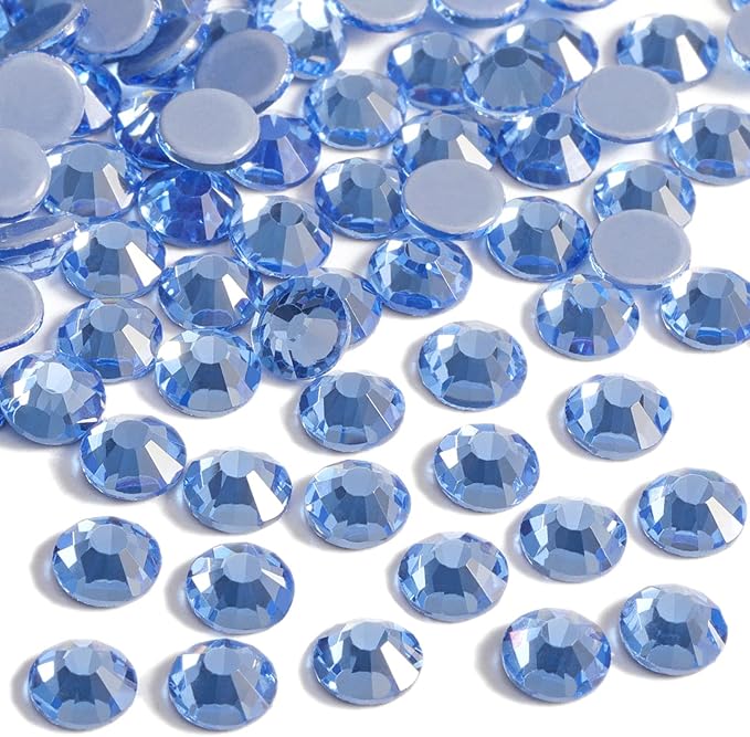 Beadsland Hotfix Rhinestones, 2880pcs Flatback Crystal Rhinestones for Crafts Clothes DIY Decorations, Light Sapphire, SS8, 2.3-2.5mm