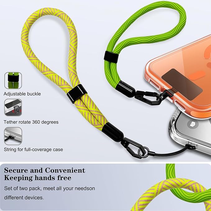 Phone Lanyard, 2 Pack Adjustable Cell Phone Lanyard Hand Phone Wrist Strap with Tether Tabs for Smartphones
