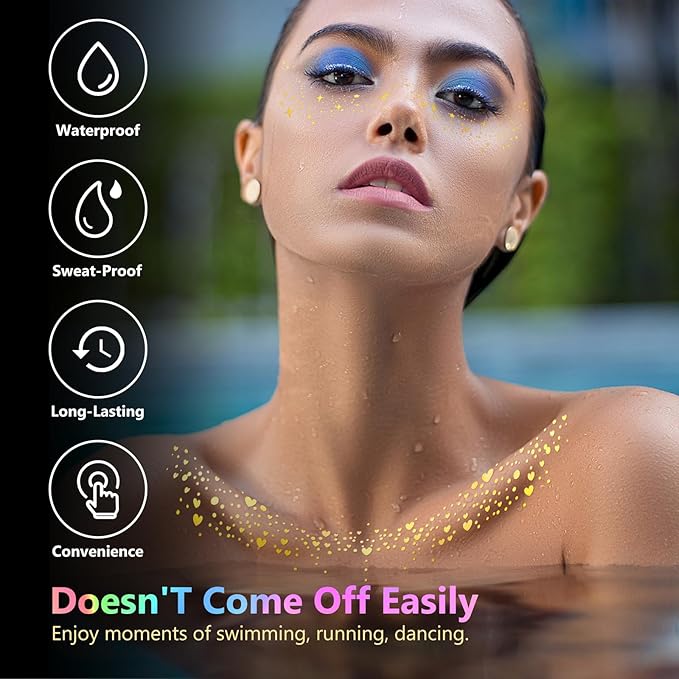 HyperFun 9 Pcs Face Glitter Freckles, Face Clavicle Glitter Fake Freckles Sticker, Waterproof Sparkle Freckles Makeup Patches for Women Rave Festival Accessories Concerts Party Prom