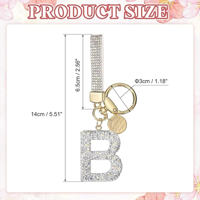 PATIKIL Initial Letter Keychain, Cute Sparkly Rhinestone Key Chain Alphabet Charm for Car Keys Handbags Purse