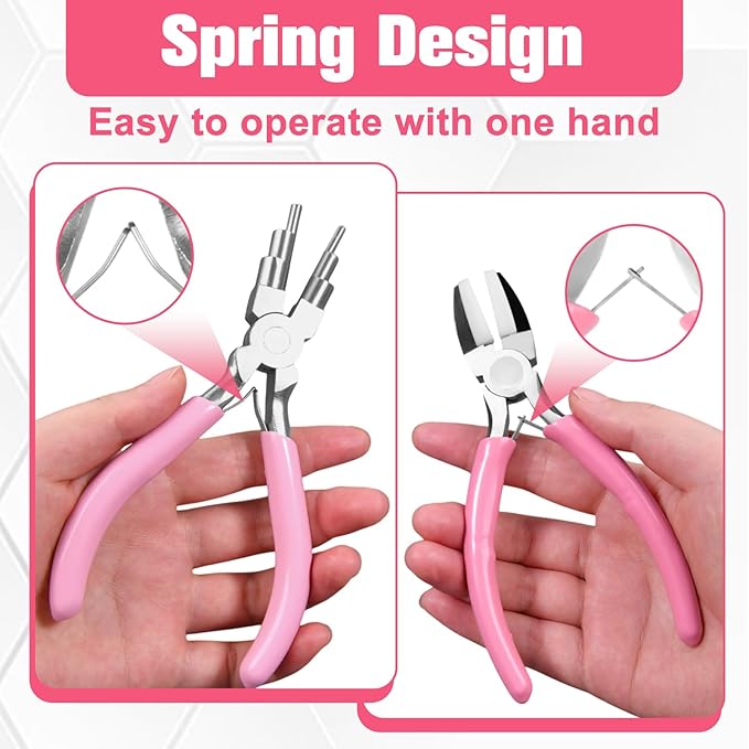 2 Pcs Jewelry Making Tools, Soft Jaw Plier with 6 in 1 Bail Making Plier 3mm to 10mm, Flat Nose Pliers with 2 Replacement Tips Wire Looping and Bending Pliers for Wire Wrapping Straightening