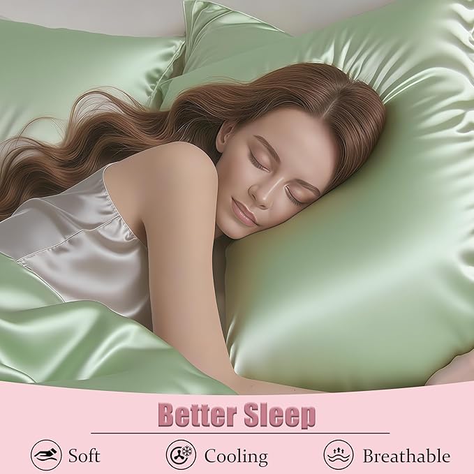 Mulberry Silk Pillow Cases 2 Pack Standard Size with Zipper, Ultra Smooth Soft Breathable Cooling Pillow Cases for Hot Sleepers, Silk Satin Pillowcase for Hair and Skin Set of 2, Gifts for Women