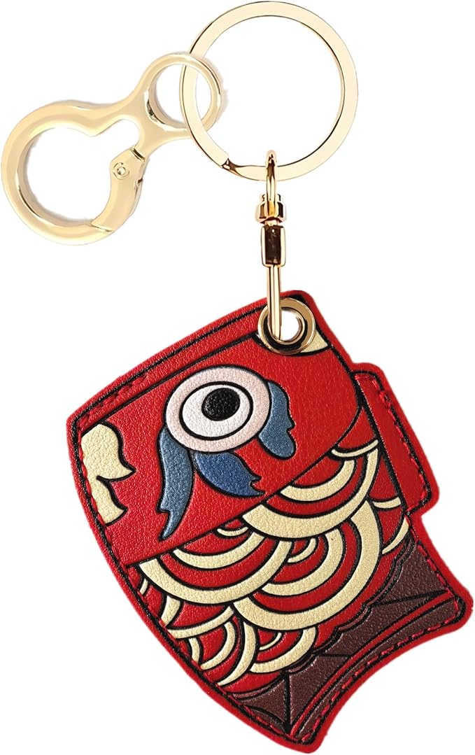Leather Keychain Holder Case Compatible with AirTag,Cute Protective Apple Air Tag Cover with Keychain Ring,Anti-Scratch Finder GPS Tracker Case for Wallet Keys,Bag,Pets(Red Fish)