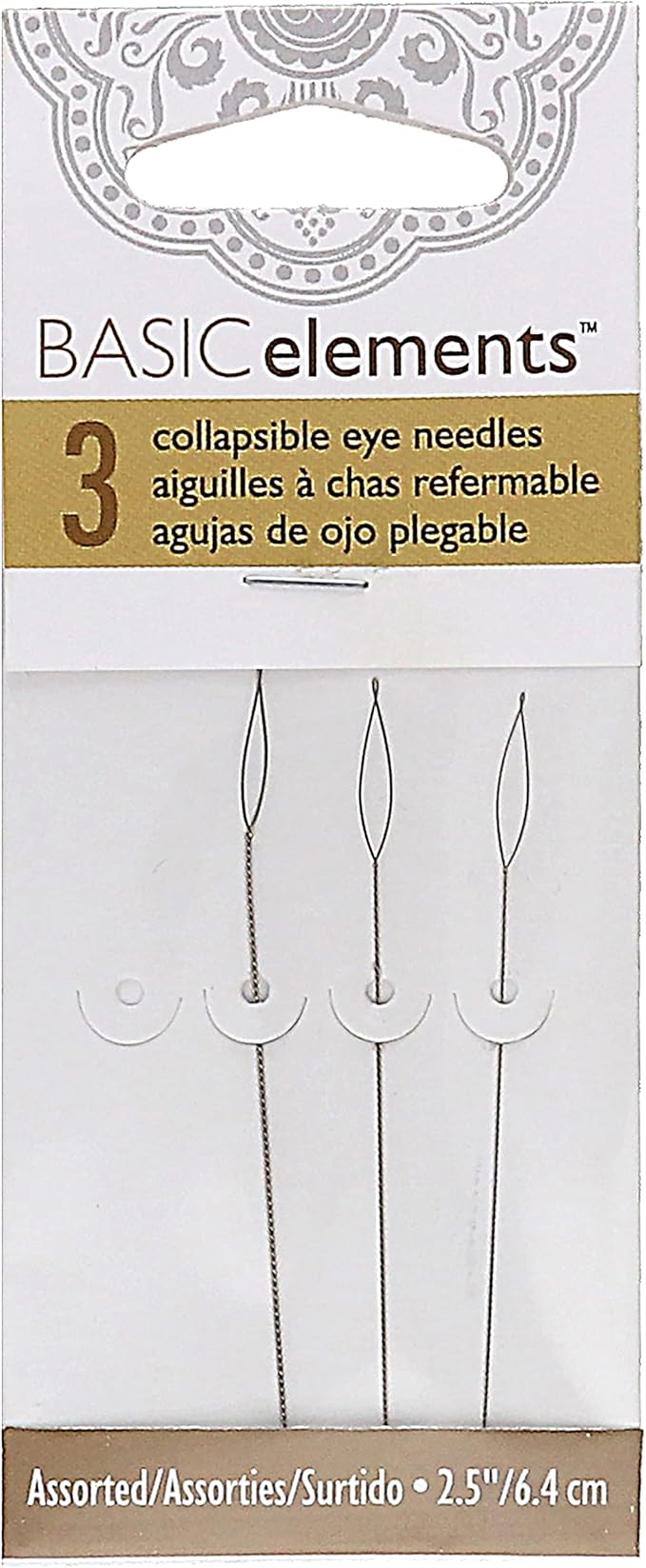 The Beadsmith Basic Elements Collapsible Eye Needles – 2.5 Inch Long – Flexible Twisted Wire – Large Eye, Easy to Thread – 3 Needles in Assorted Sizes