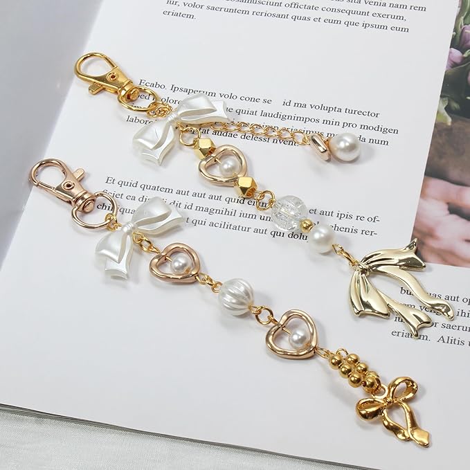 Pearl Beaded Keychain Charms, Cute Purse Charms for Handbags, Gold Starfish Keyring for Women, Heart Star Moon Shell