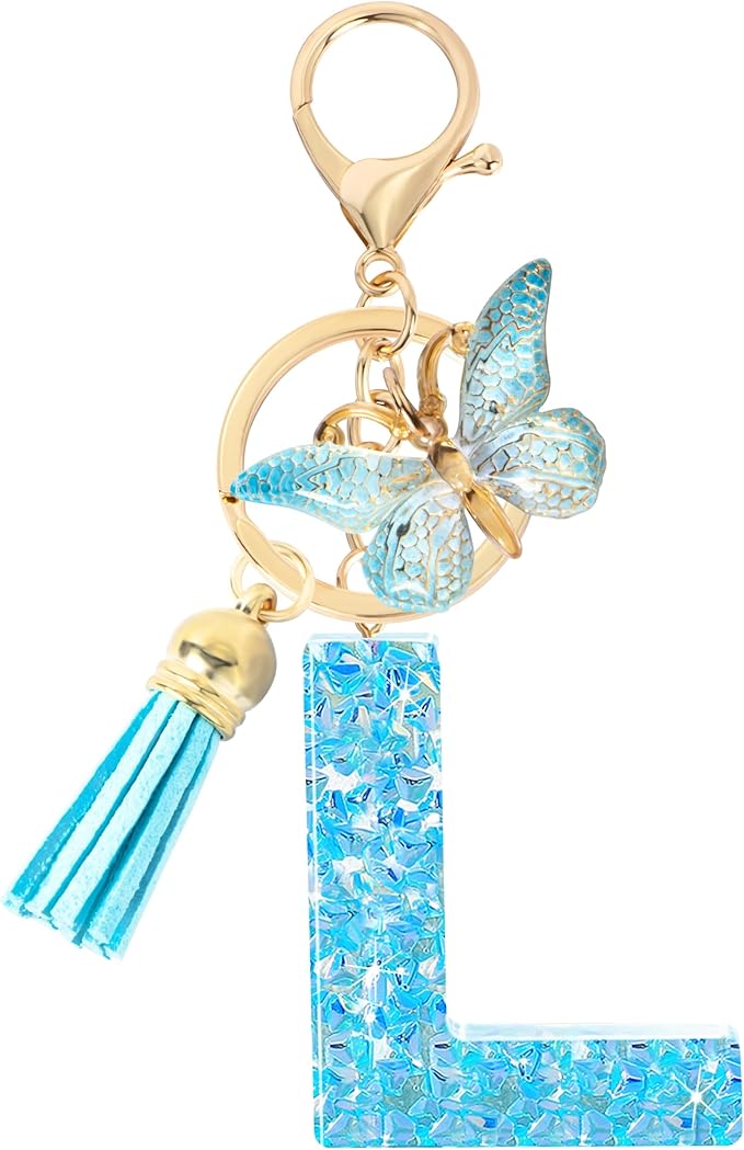 Initial letter Keychains for Women Girls Tassel Butterfly Cute Keychain for Wallet Backpack charm